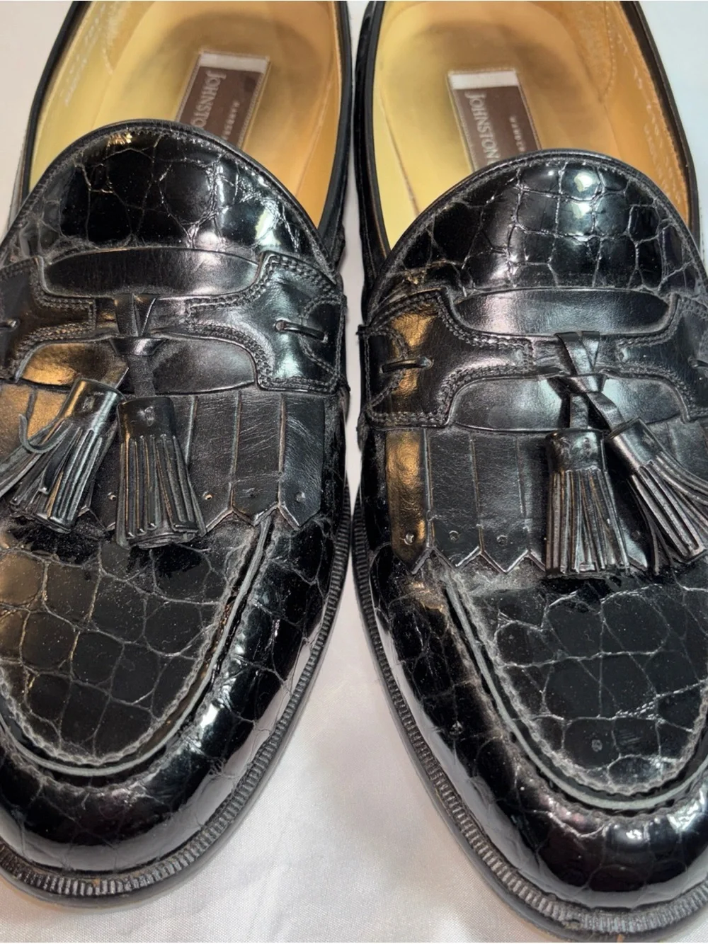 Johnston & Murphy Black Croc-Embossed Tassel Loafers.   10.5M. 7/6